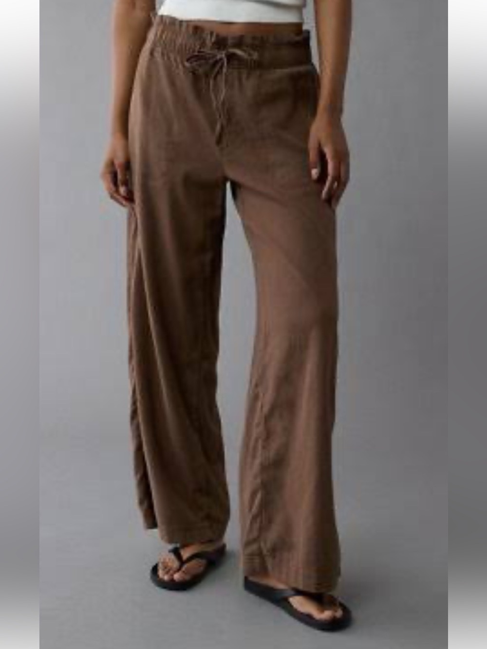 American Eagle Outfitters Dreamy Drape Linen-Blend Pull-On Pants Wide Leg Brown